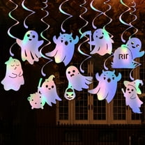 Dserhfy 8 Pcs Iridescent Ghost Hanging Swirls Cute Shinny Foil Ghost Swirls Halloween Ceiling Streamer for Halloween Party Decoration