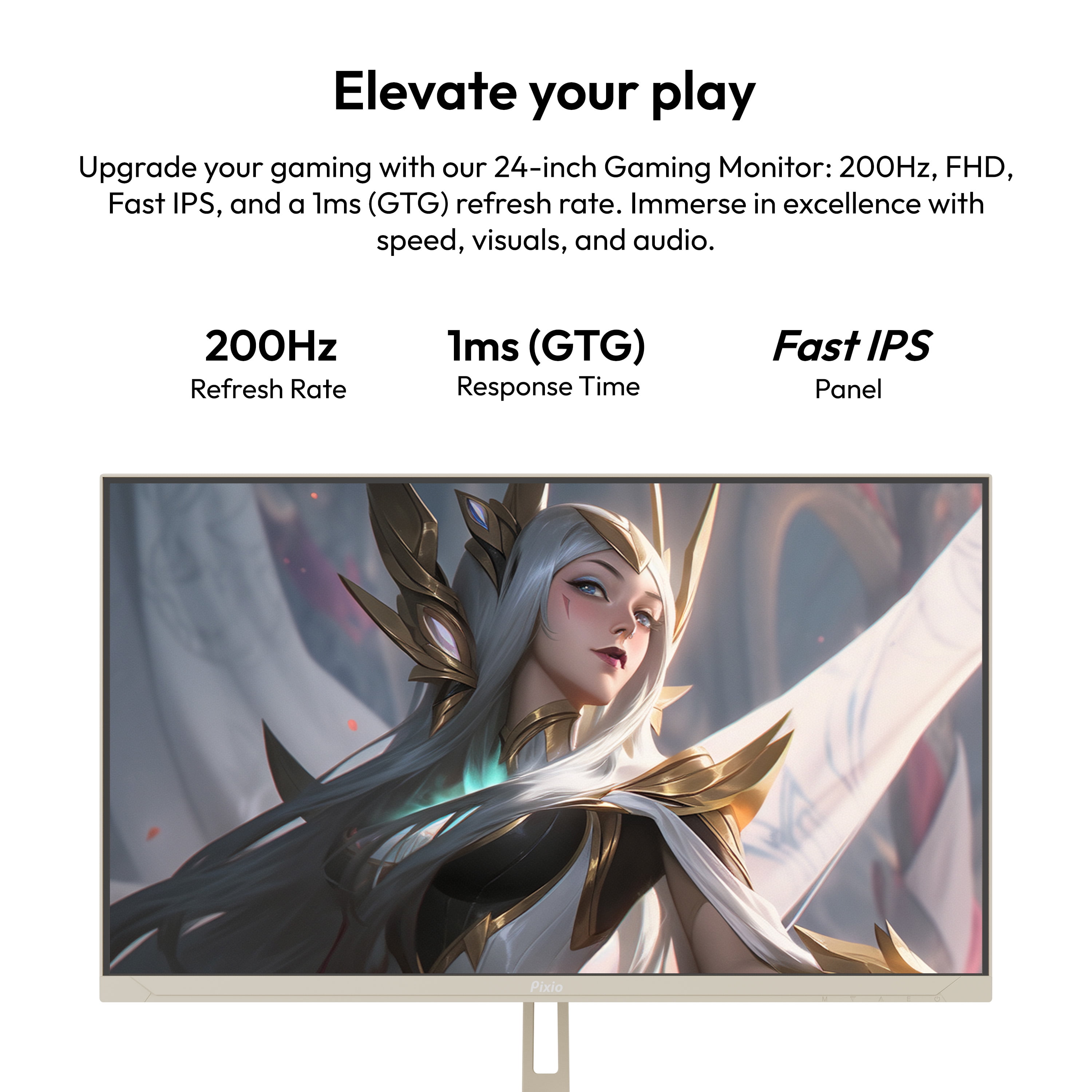 Pixio PX248 Wave Beige 24 inch 200Hz Refresh Rate FHD 1080p Resolution Fast IPS Panel 1ms GTG Response Time Beige Gaming Monitor with Adaptive Sync