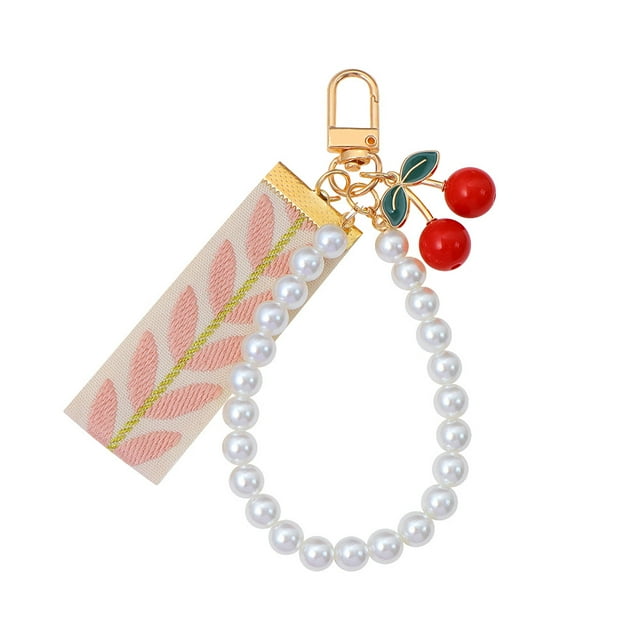 Llavero de aleación a la moda con perlas de cerezo para mujer