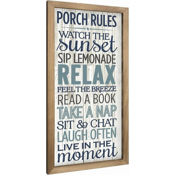 15.7x7.9 Inch Wooden Porch Rules Sign, Rustic Vertical Front Porch Wall Decor with Wood Frame, Fall Outdoor Decorations for Home Patio Deck Yard Entryway Farmhouse Autumn Accessories