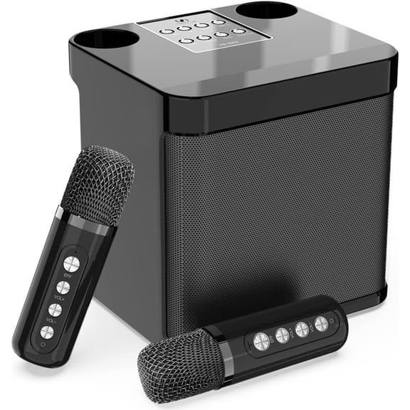 Portable Bluetooth karaoke speaker, equipped with 2 wireless microphones, all-in-one KTV speaker, suitable for TV, family gatherings, outdoor occasions