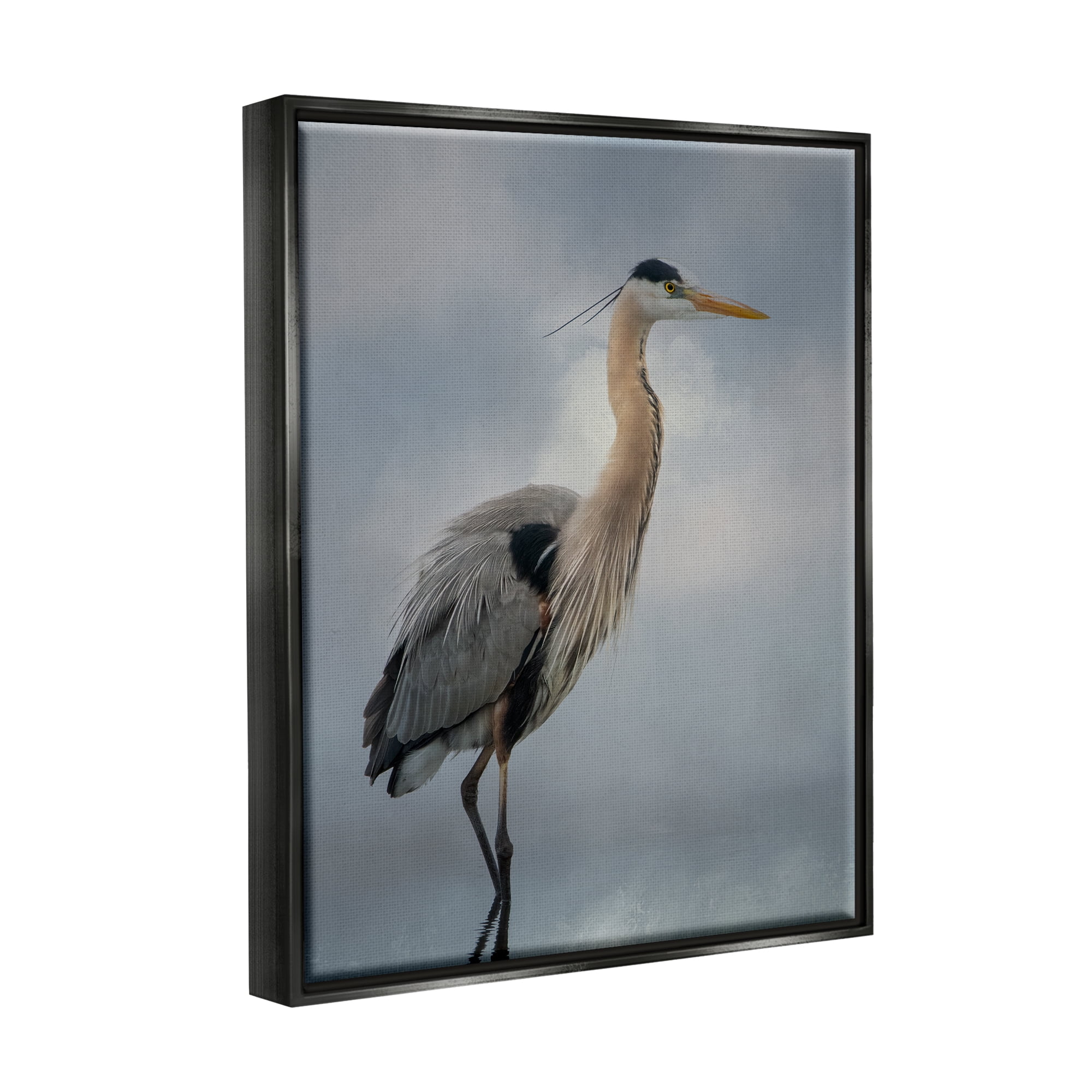 Stupell Perched Egret Water Reflection Animals & Insects Photography Black Floater Framed Art Print Wall Art