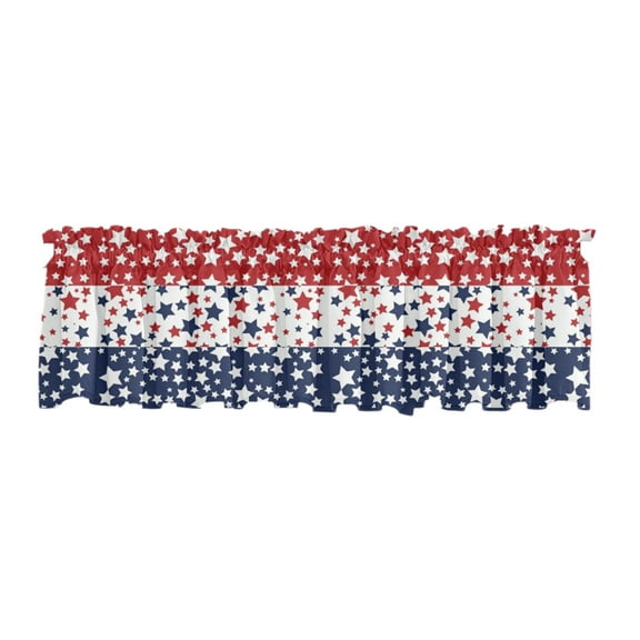 Yhmxh Patriotic Curtain Valance for Windows, 4th of July USA Flag Red White Blue Stripes Rod Pocket Valance, Independence Day Window Decor Stars Short Curtains for Kitchen Windows 54 x 18 inch