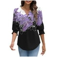thumbnail image 5 of Xdegoge 3/4 Sleeve Tops for Women Plus Size Floral V Neck T Shirt Summer Fashion Tunic Shirts Dressy Casual Loose Fit Blouses, 5 of 8