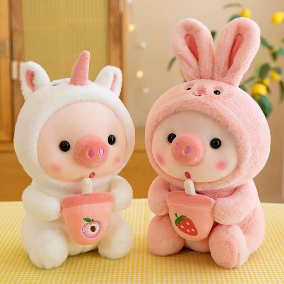 Christmas Themed Adorable Piglet Plush Toy with Milk Bottle - Soft Texture Stuffed Animal for 7-14 Year Old Boys, Perfect Holiday Gift & Claw Machine Prize, Available for Wholesale