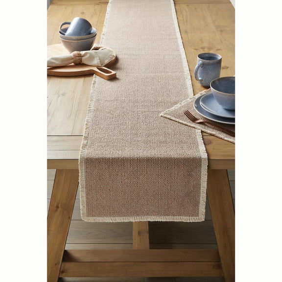 Better Homes & Gardens 90" x 14" Camel Suede/Natural Cotton Fringe Table Runner