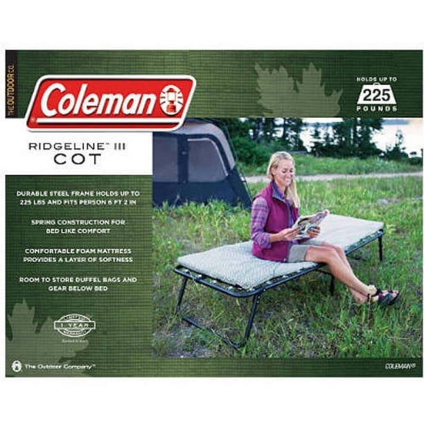 Coleman Ridgeline Camping Cot, 26 x 13 x 75 in, Green, with Foam