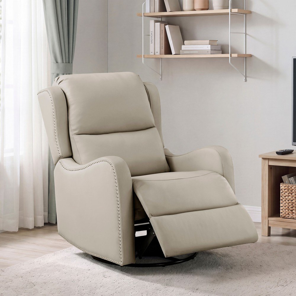 Modern Glider Recliner Chair with 360-degree Rotation Leather Upholstery Luxury Home Furniture 1pc Reclining Armchair