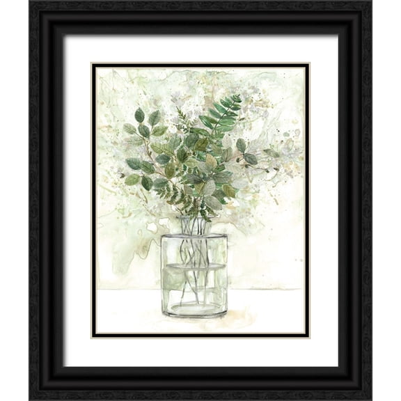Robinson, Carol 12x14 Black Ornate Wood Framed with Double Matting Museum Art Print Titled - Delicate Greenery I