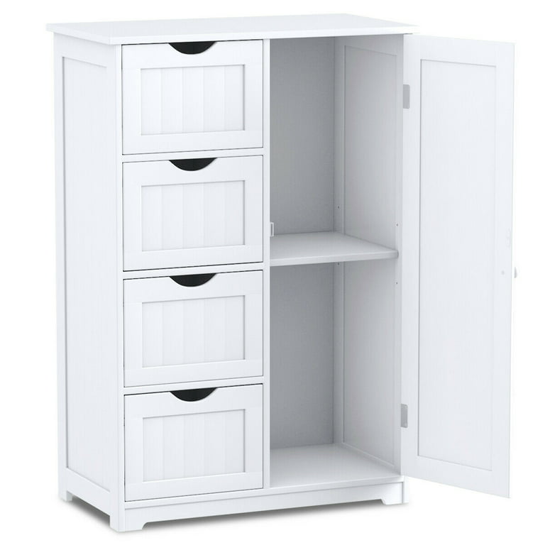 Costway Wooden 4 Drawer Bathroom Cabinet Storage Cupboard 2 Shelves Free Standing White