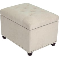 Joveco Storage Ottoman, 24" Fabric Rectangle Tufted Foot Rest Stool for Living Room Bedroom, Beige