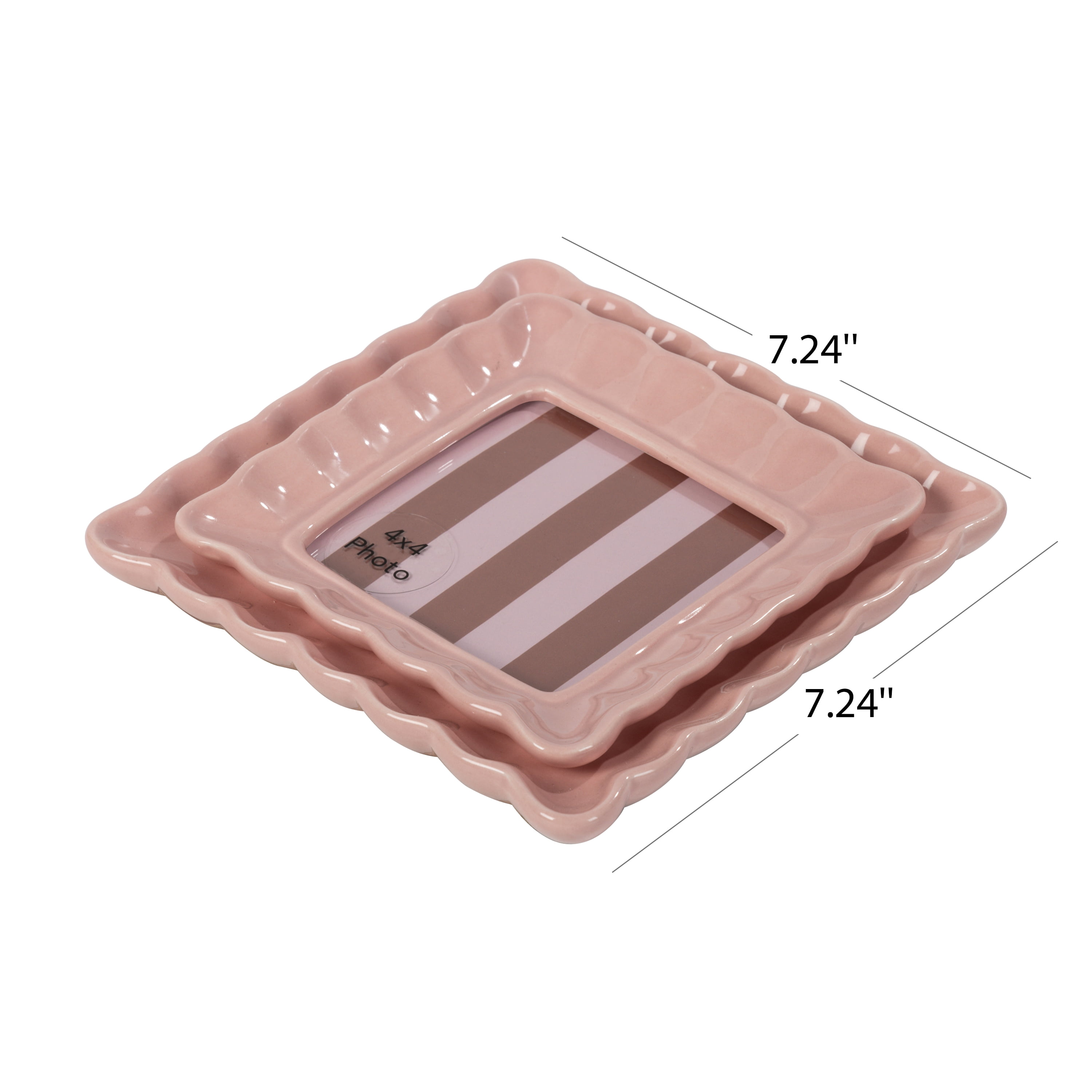 Sterling & Noble Home – 4x4 Picture Frame – Double Ruffle Pink Ceramic Tabletop Photo Frame