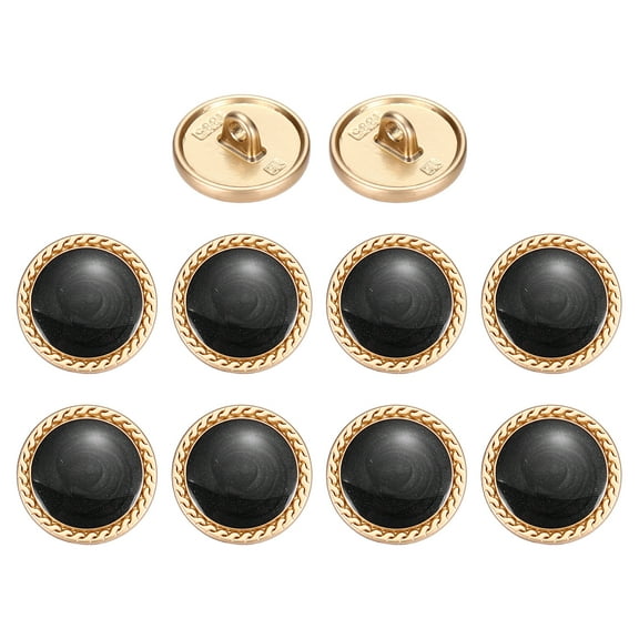 Metal Vintage Gold Button 15mm Round Metal Sewing Button Alloy Shank Replacement for Women's Suit Woolen Coat Shirt Dress Sewing Black Pack of 10