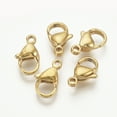 thumbnail image 2 of 10pcs Ion Plating(IP) 316 Surgical Stainless Steel Lobster Claw Clasps Real 18K golden Plated 9x6x3mm Hole: 1mm, 2 of 2