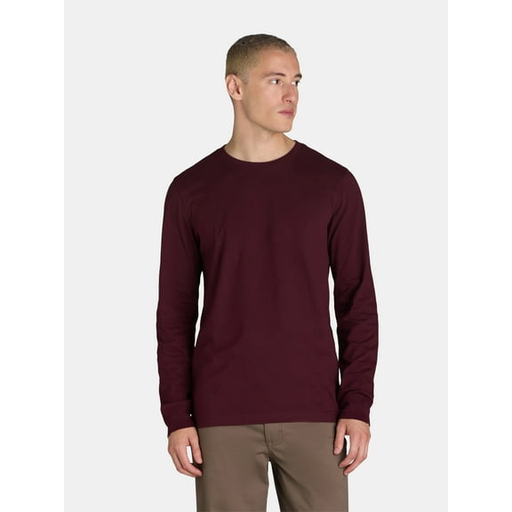 George Men's & Big Men's Cotton Crewneck T-Shirt with Long Sleeves, Size XS-3XL