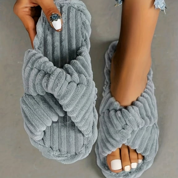 GYTY Women's Solid Color Home Slippers, Open Toe Cross Strap Bedroom Shoes, Comfortable Indoor Slippers