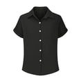thumbnail image 4 of Summer T-Shirts For Womens Turndown Collar Blouse Tops Front Button Tee Short Sleeve Tops Plain Basic Tunic Blouses Baggy Boho Dressy Work Shirts Trends Lightweight Blouses 2025, 4 of 5