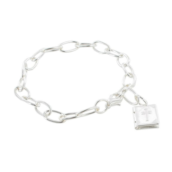 Bible Book Locket Charm Bracelet Silver Tone Chain Confirmation Communion Gift Ladies Adult Female Women
