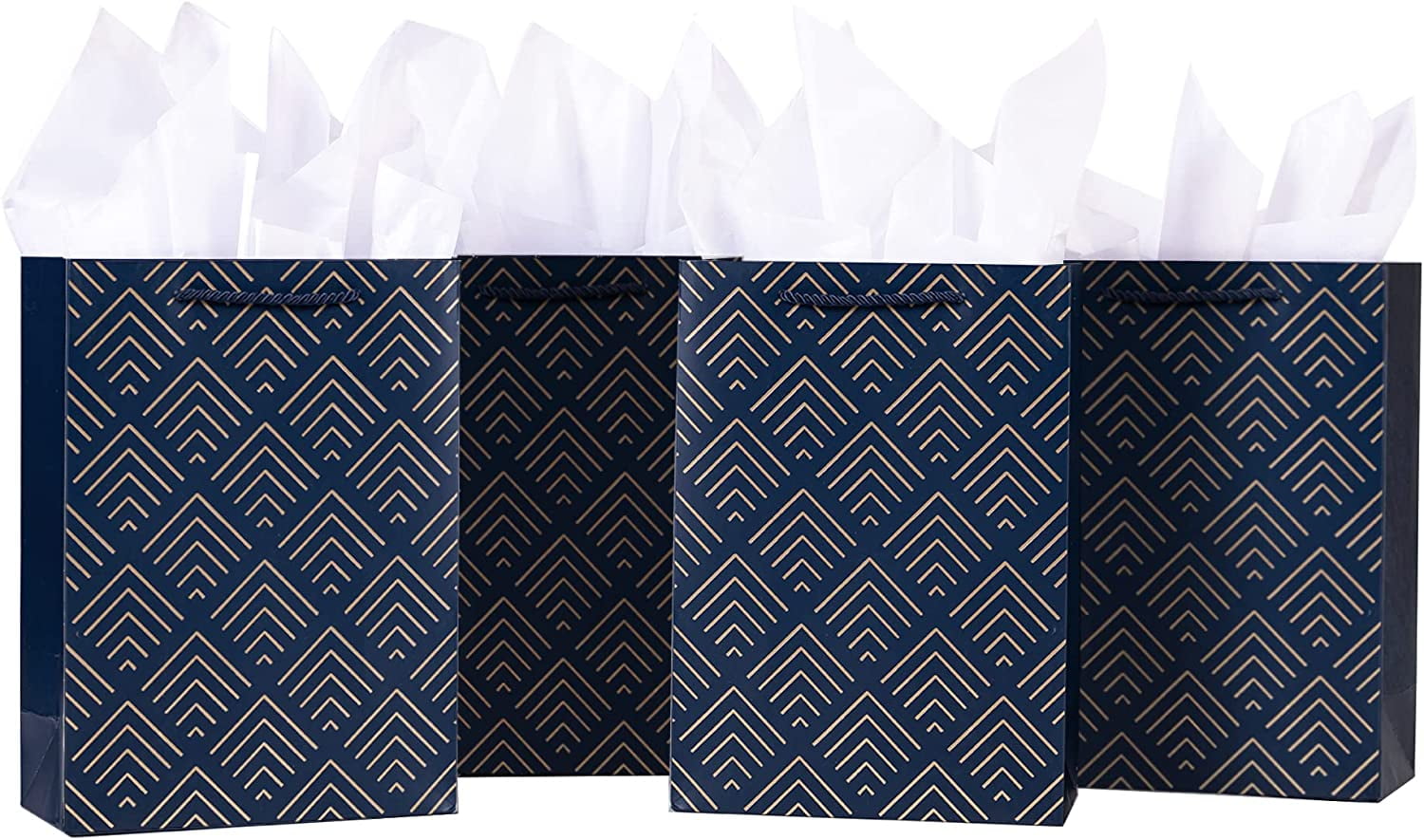 SHIPKEY 10 Pack Navy Blue Gift Bags with Tissue Paper, Blue Gift Bags