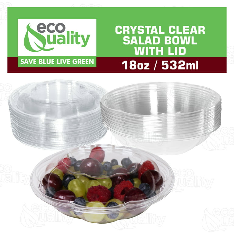 50 Pack Salad Container for Lunch Disposable Salad Bowls with Lids - 48 oz Clear Plastic Bowls with Lids to Go - Airtight Leak Resistant Round Meal