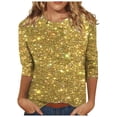 thumbnail image 2 of Jsaierl Chemises à Manches 3/4 pour Femmes, Imprimé Scintillant Tendance, Col Rond, Blouses Décontractées, Tops Pailletés Confortables pour Fête Boîte de Nuit, 2 of 5