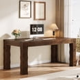thumbnail image 6 of Finmind 63-inch Solid Wood Executive Desk, Farmhouse Wooden Home Office Computer Desk, Large Writing Study Table for Home Office, Dark Walnut, 6 of 9