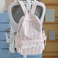 thumbnail image 4 of Women Bow Print Backpack with Multi-Pocket, Lace Trim Large Capacity School Bag for Travel Shopping (Pink), 4 of 10