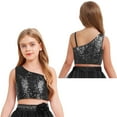 thumbnail image 6 of iiniim Girls Sparkly Sequin Sleeveless Off Shoulder Crop Top Dancewear for Party Club Black 8, 6 of 7