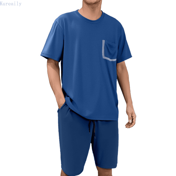 Kureaily Men's Summer Pajamas Home Suit Short Sleeve Shorts Young People Can Wear Home Clothes Sleepwear Lightweight