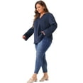 thumbnail image 3 of DARING DIVA Women's Plus V Neck Long Sleeve Rolled Up Sleeve Blouse 2X Navy Blue, 3 of 6