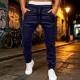 thumbnail image 2 of Njagoc3 Plus Size Pants for Men | Drawstring Cuffed Joggers with Zippered Side Pockets & Seam Detail | Relaxed Loose Fit for Fall Daily Wear & Outdoor Activities，Navy，L, 2 of 6