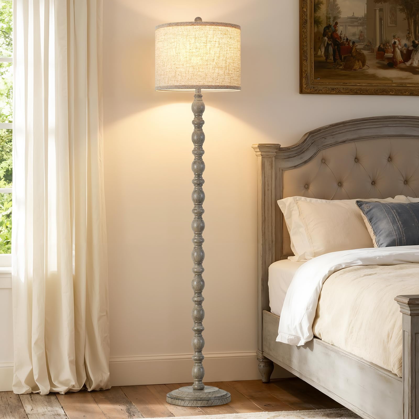 62" Floor Lamps For Living Room 3 Color Temperature Retro Standing Lamp  Vintage Farmhouse With Rotary Rustic Tall Bedroom Office Corner(light Gray)