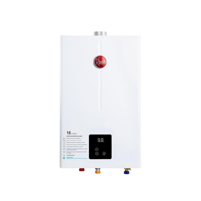 Calentador de Agua Instántaneo Rheem 16 Litros por Min Gas LP 3 Servicios 1er Mantenimiento incluido blanco