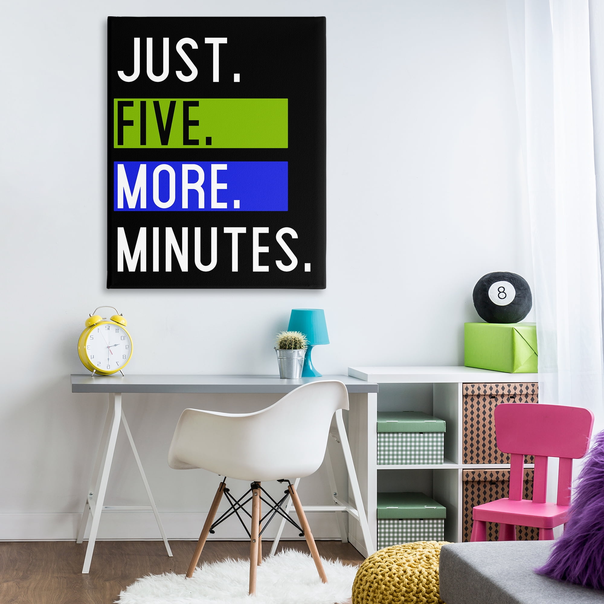 Stupell Industries Five More Minutes Typography Painting Gallery Wrapped Canvas Art Print Wall Art, 36 x 48
