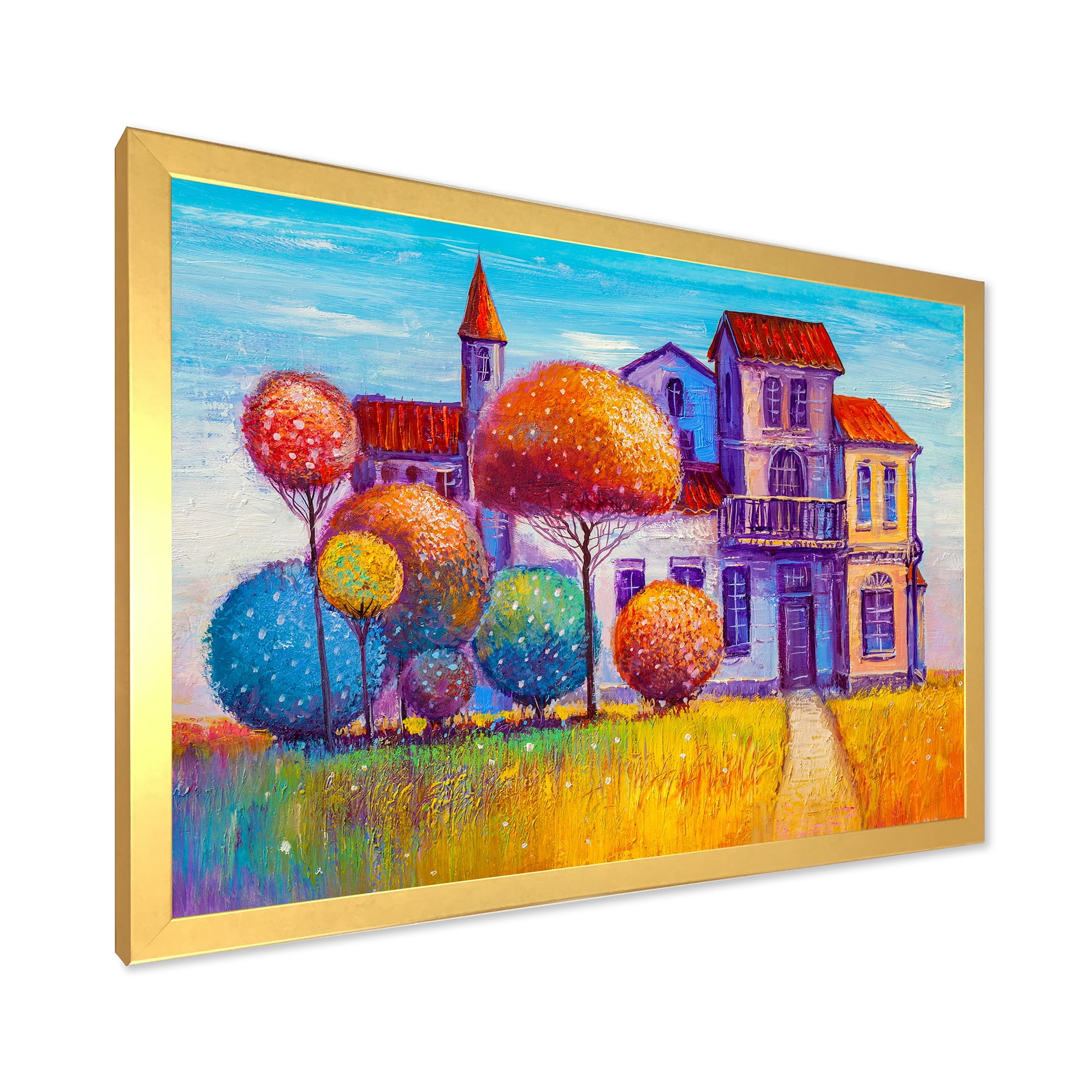 Designart 'Abstract Colorful House In The Fairy Tale VIllage' Traditional Framed Art Print