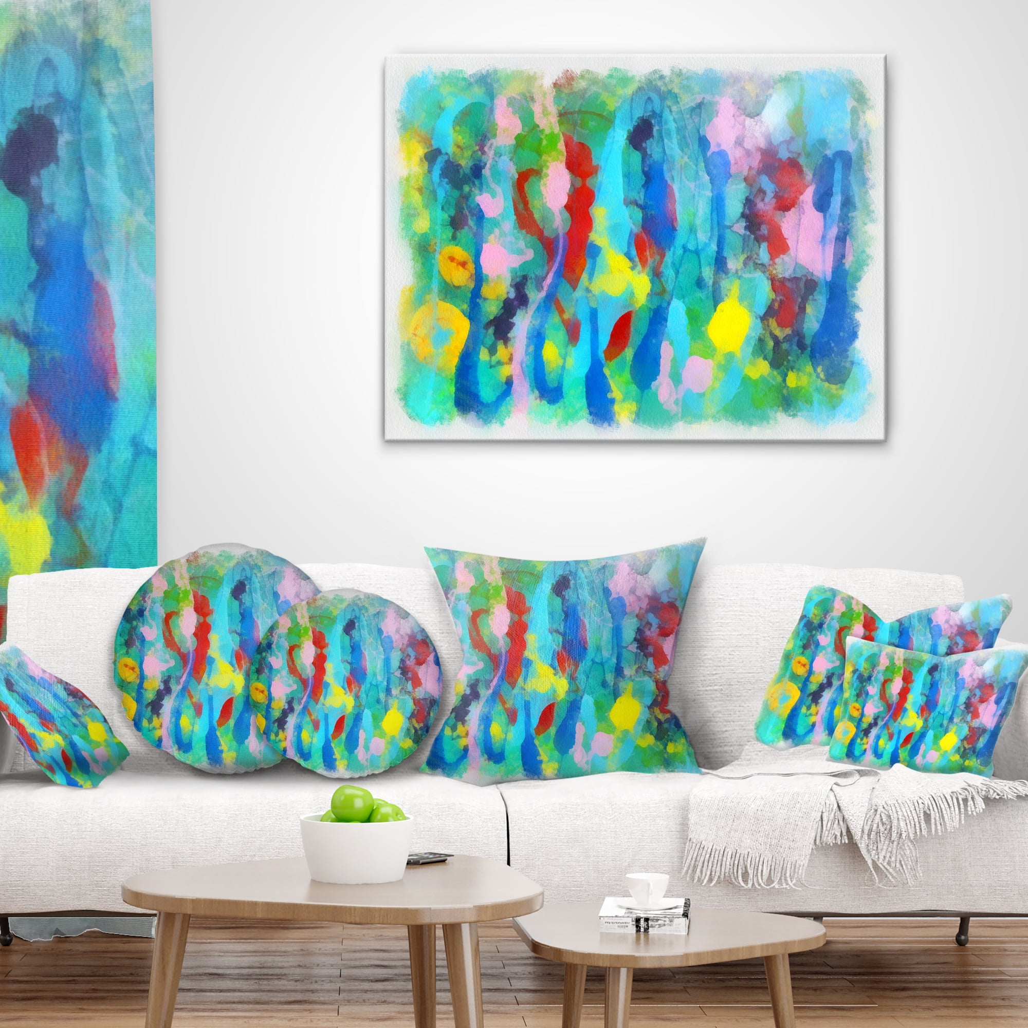 Designart Hand drawn Multi color Floral Pattern - Abstract Throw Pillow - 12x20