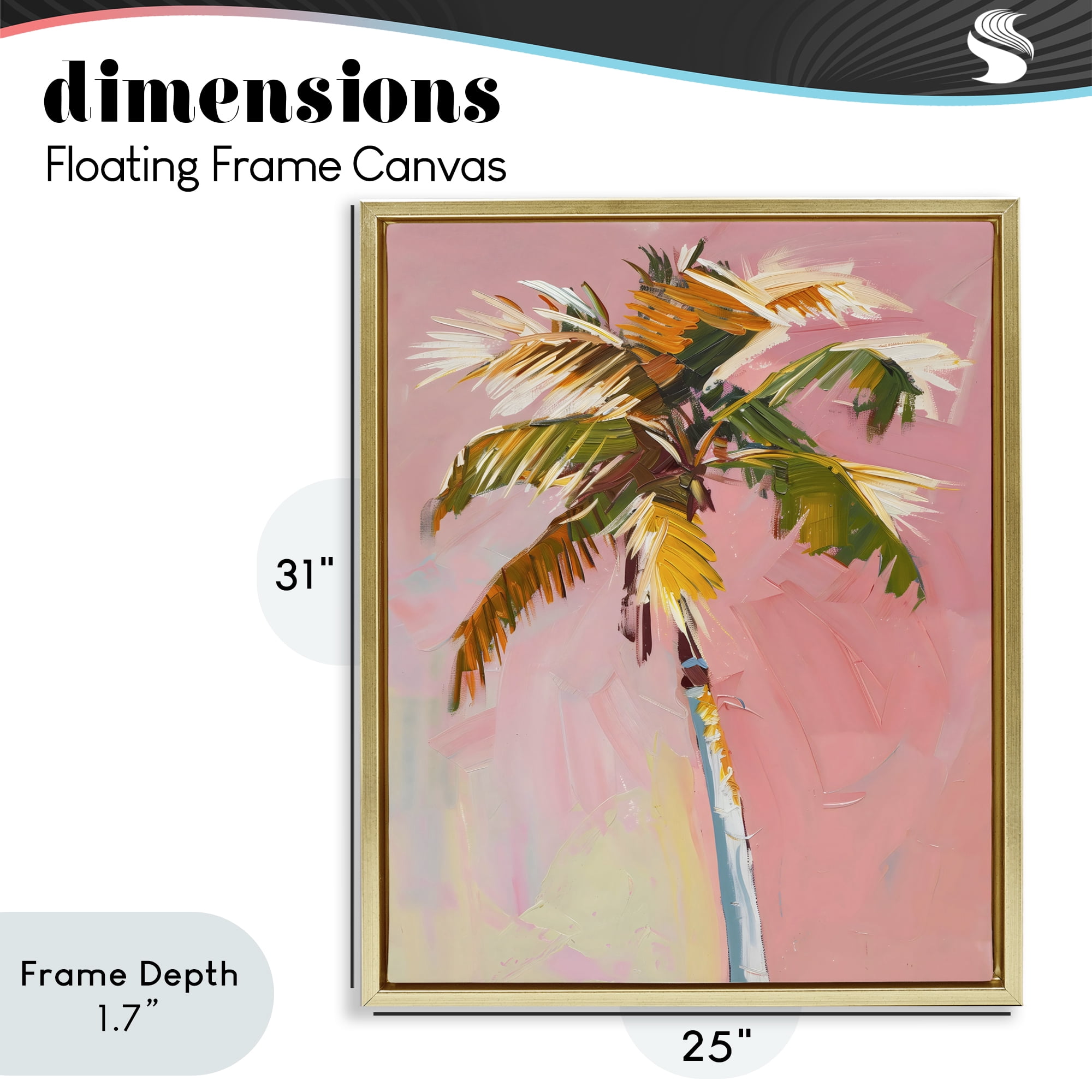 Stupell Industries Pink Palm Summer Oasis Gold Framed Floater Canvas Wall Art, design by The Prints Vibe