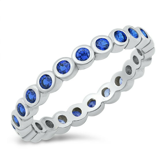 All in Stock Sterling Silver Round Simulated Sapphire Cubic Zirconia Eternity Band Ring Size 9