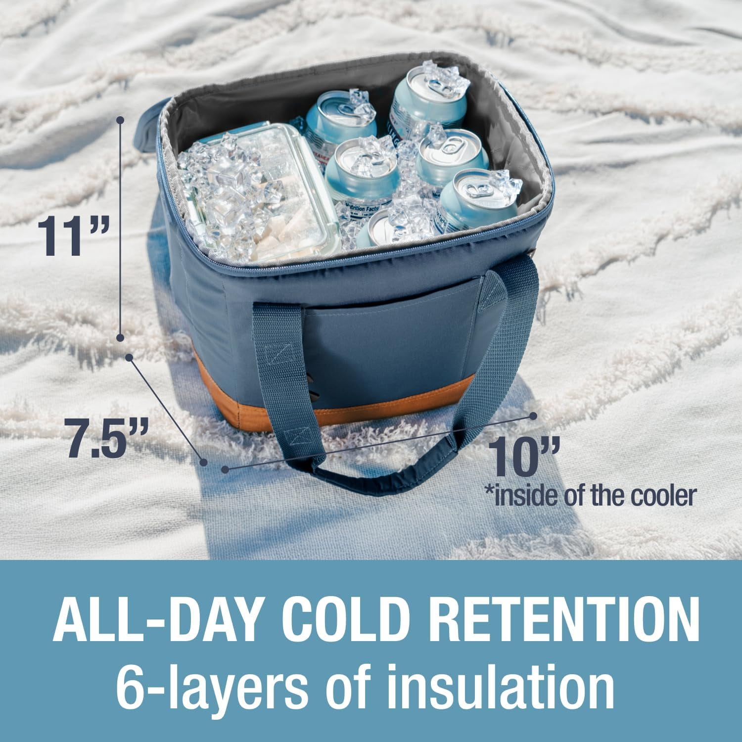 CleverMade 18 Can Pacifica Collapsible Cooler, Ocean/Cognac