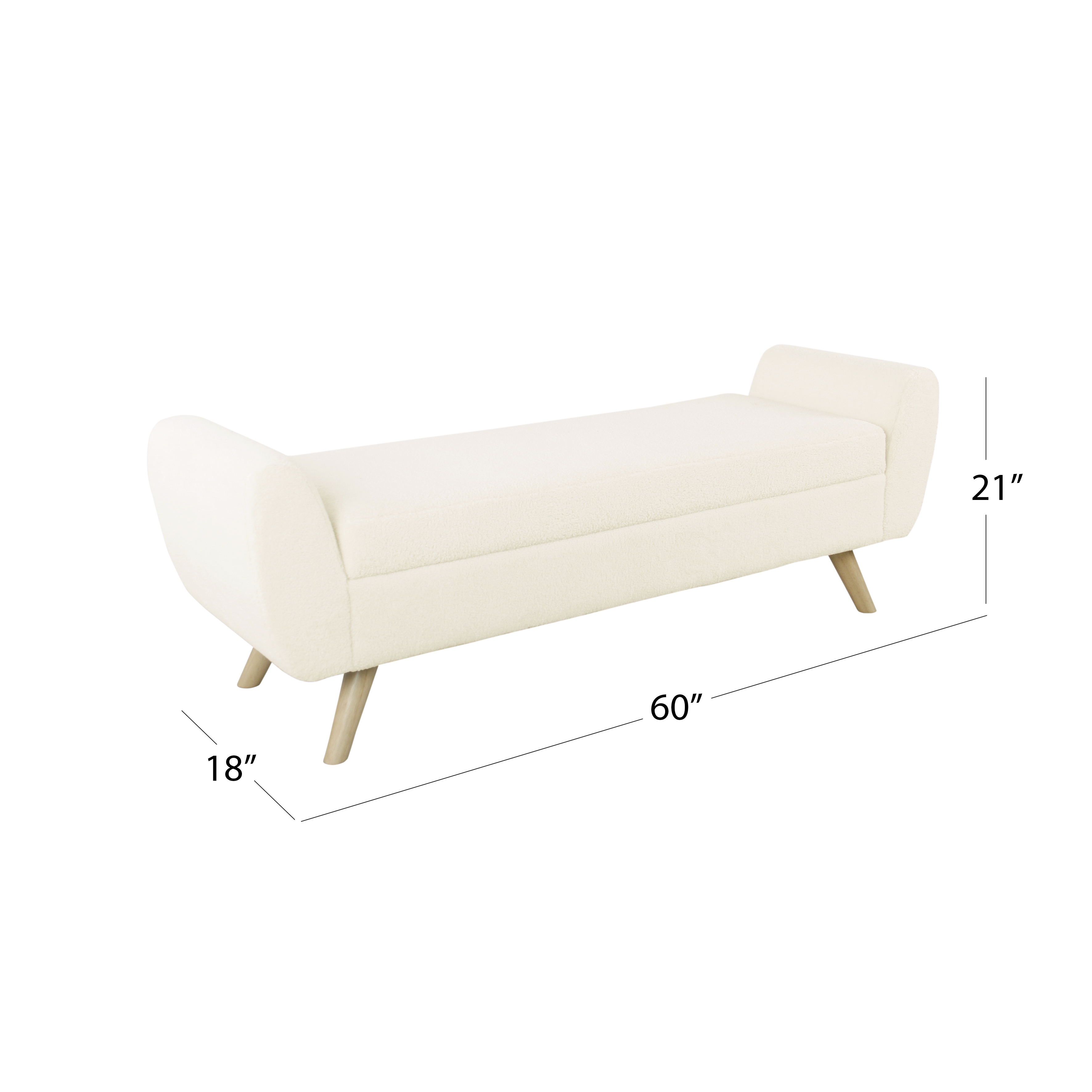 Natural Lines Modern Sherpa Storage Bench with Wood Legs - Cream