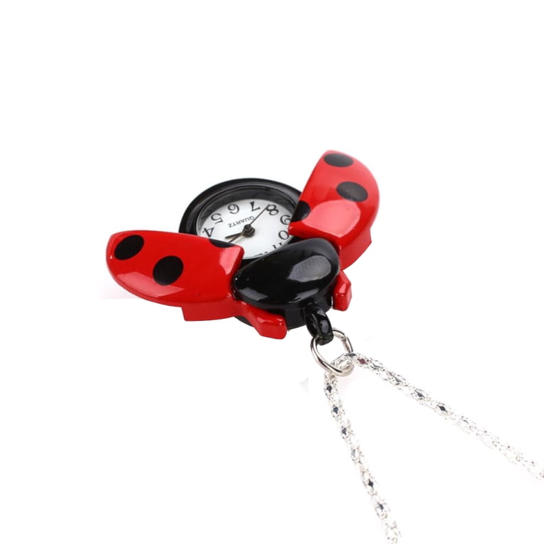 Red and Black Ladybug Beetle Pocket Watch Necklace Pendant  display picture 3