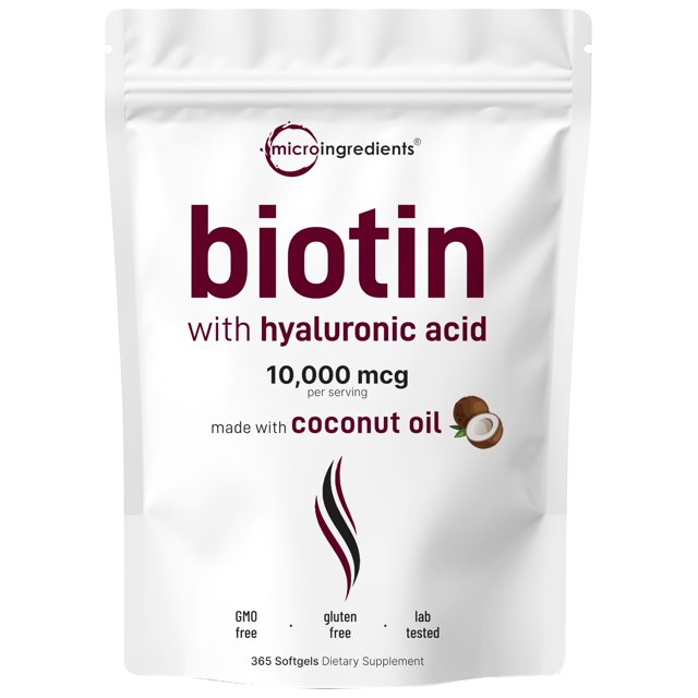 Suplemento de microingredientes de biotina de 10,000 mcg con ácido hialurónico de 25 mg