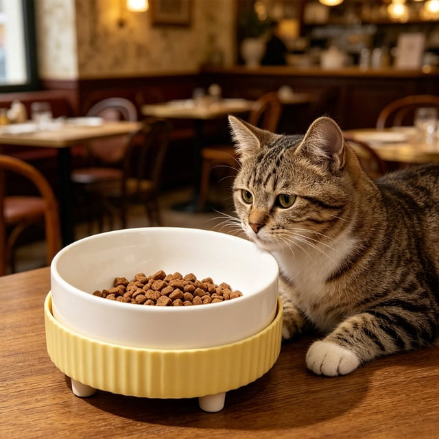Cats Bowl Ceramic Double Bowl Water Bowl Cervical Spine Protection Tall And Wide Pet Food Bowl Drinking Bowl