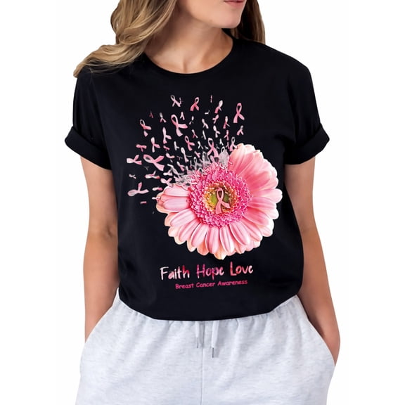 Womens Breast Cancer Awareness Shirts Christain Sunflower Faith Gifts