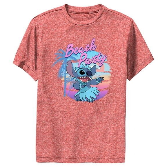 Boy's Lilo & Stitch Beach Party Stitch  Performance Graphic Tee Red Heather Large