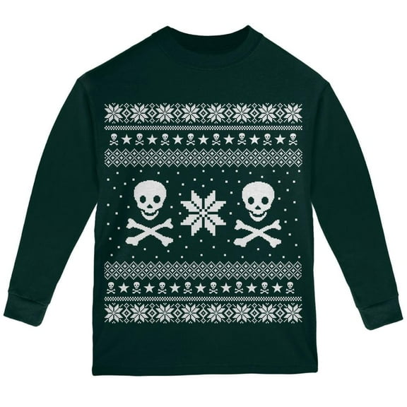 Old Glory Skull & Crossbones Ugly Christmas Sweater Forest Youth Long Sleeve T-Shirt
