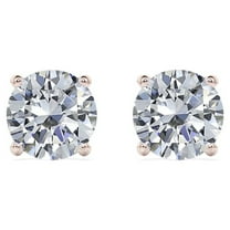JeenMata 4 Prong 4 Carat Round Shaped Moissanite Solitaire Stud Earrings In 18K Rose Gold Plating Over Silver