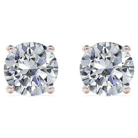 JeenMata 4 Prong 2.5 Carat Round Shaped Moissanite Solitaire Stud Earrings In 18K Rose Gold Plating Over Silver