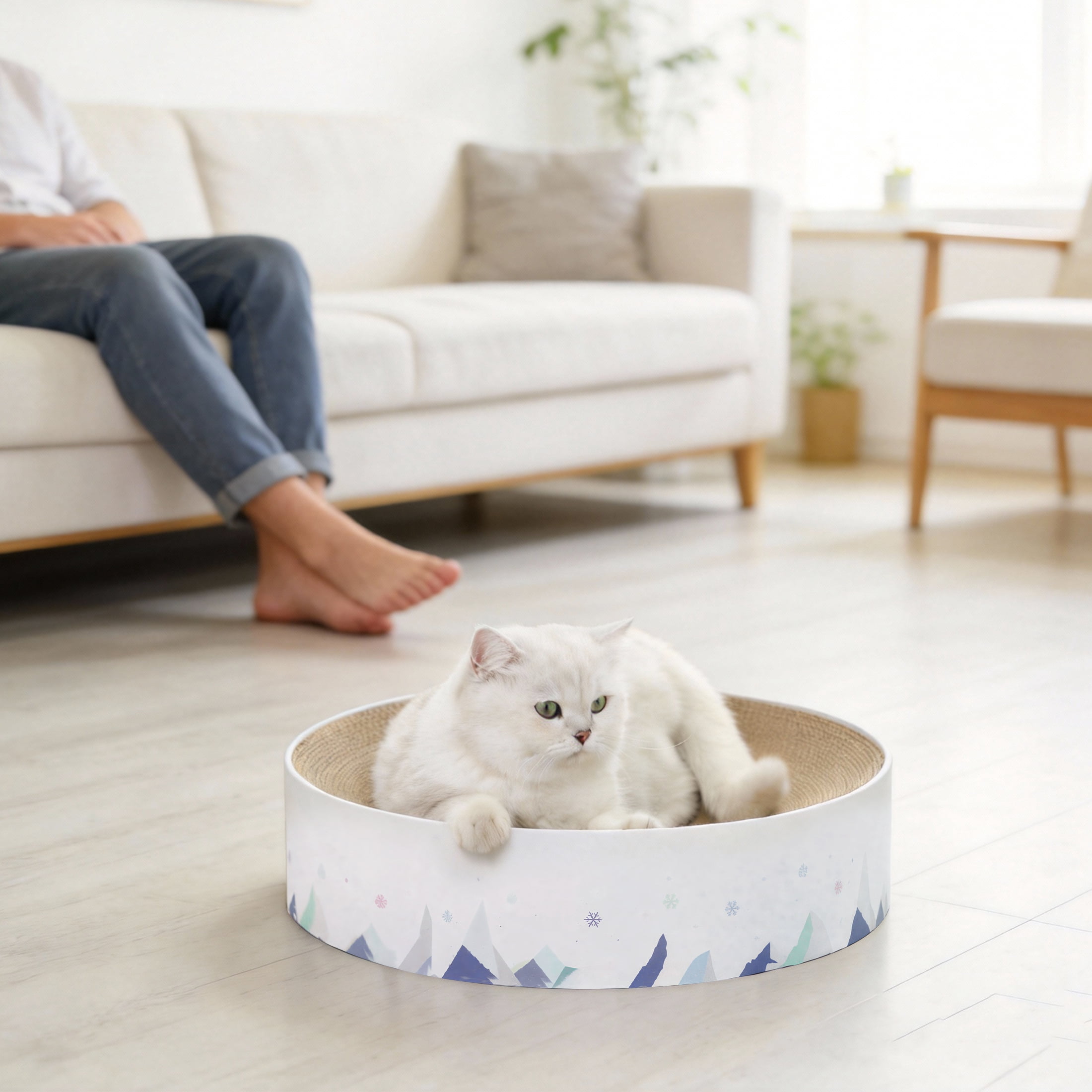 GARITIN Cat Scratcher Cardboard, 2 in 1 Round Cat Scratch Pad, Cat Scratcher Bowl for Indoor Cats/Kittens Grinding Claw, Durable Cat Scratch Board, Furniture Protecter