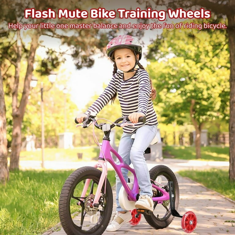 Peaoy 2PCS Bike Training Wheels Flash Mute Bicycle Training Wheels Adjustable Bicycle Stabilizer Bike Learning Balance Wheels for 12 14 16 18